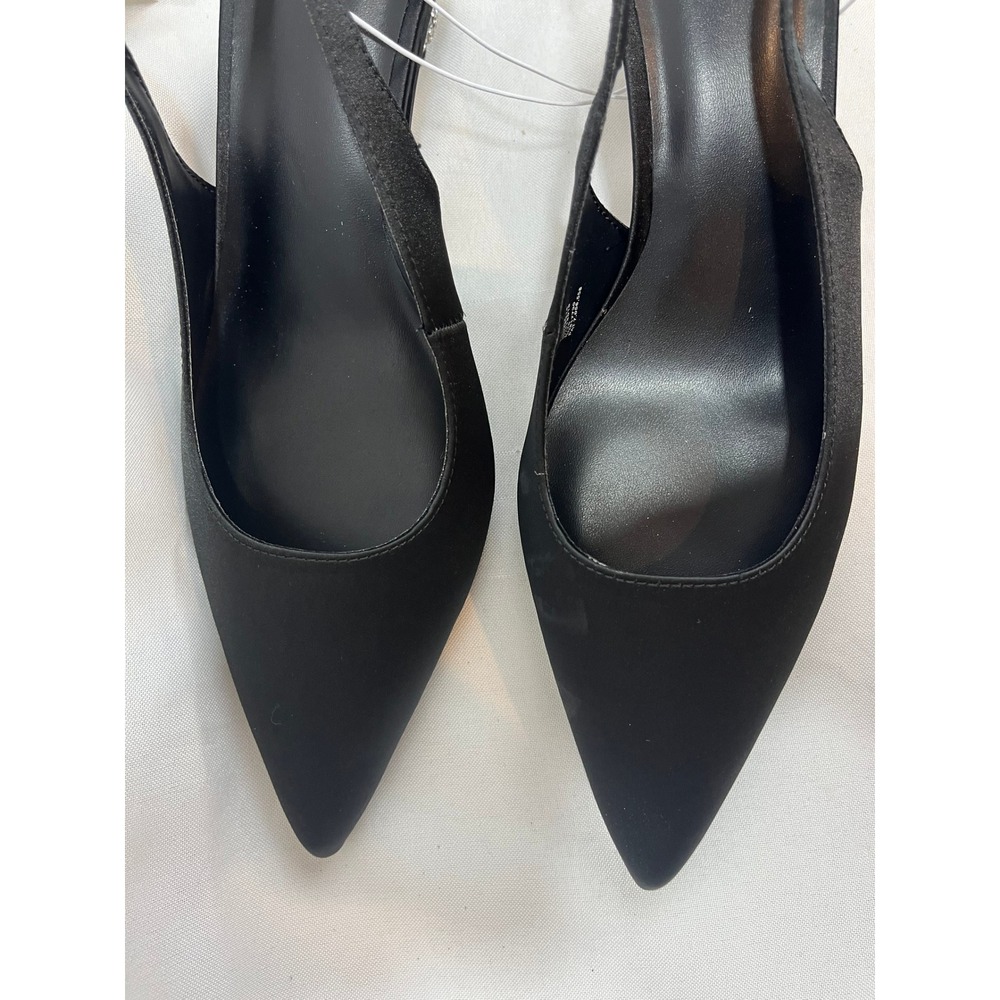 A New Day Womens Black Satin Slingback Pumps Rhinestone Sphere Heel Size 8.5 - Picture 2 of 6